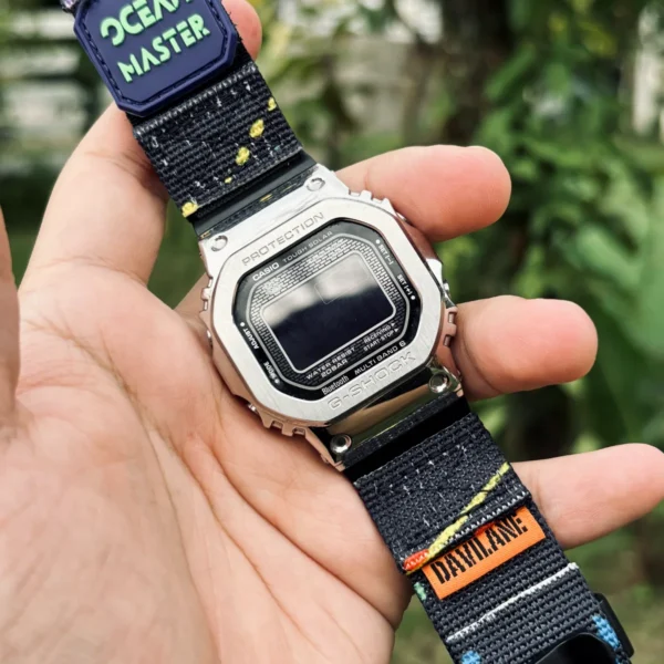 gmw-b5000-dv01-neon-blue-04 Neon Blue DAVILANE MOLLE Nylon watch band installed on G-Shock GMW-B5000