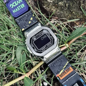 gmw-b5000-dv01-neon-blue-07 Neon Blue DAVILANE MOLLE Nylon watch band installed on G-Shock GMW-B5000