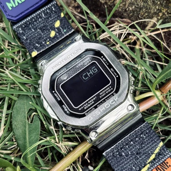 gmw-b5000-dv01-neon-blue-08 Neon Blue DAVILANE MOLLE Nylon watch band installed on G-Shock GMW-B5000
