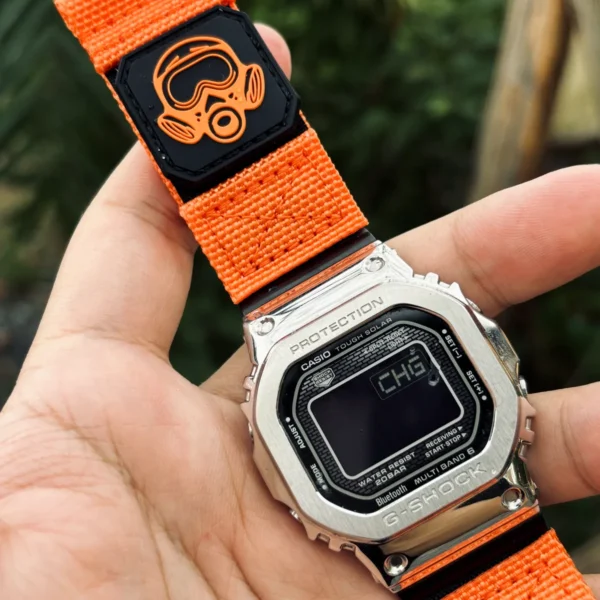 gmw-b5000-dv01-orange-08 Orange DAVILANE MOLLE Nylon watch band installed on G-Shock GMW-B5000
