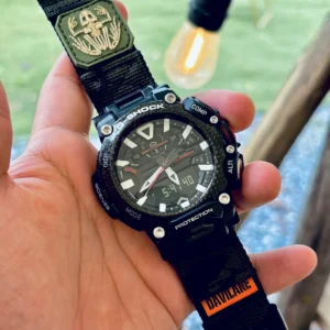 gr-b200-dv01-camo-black-01 Camo Black DAVILANE MOLLE Nylon watch band installed on G-Shock GR-B200