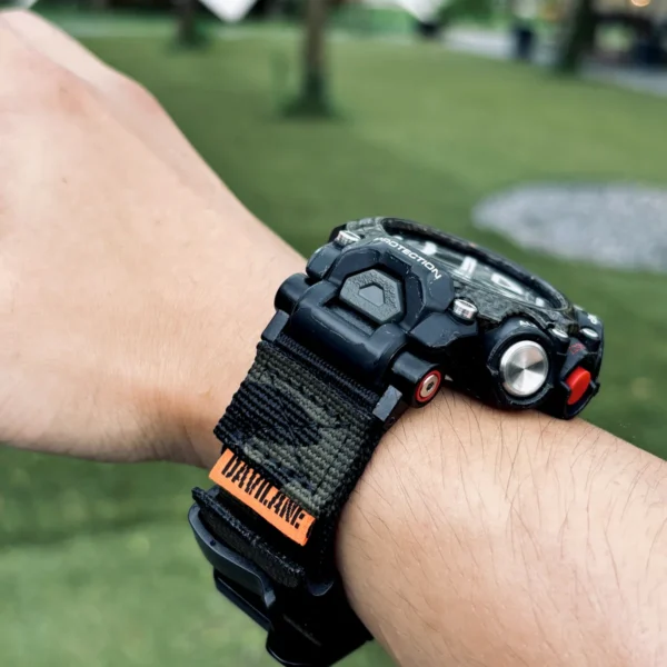 gr-b200-dv01-camo-black-05 Camo Black DAVILANE MOLLE Nylon watch band installed on G-Shock GR-B200