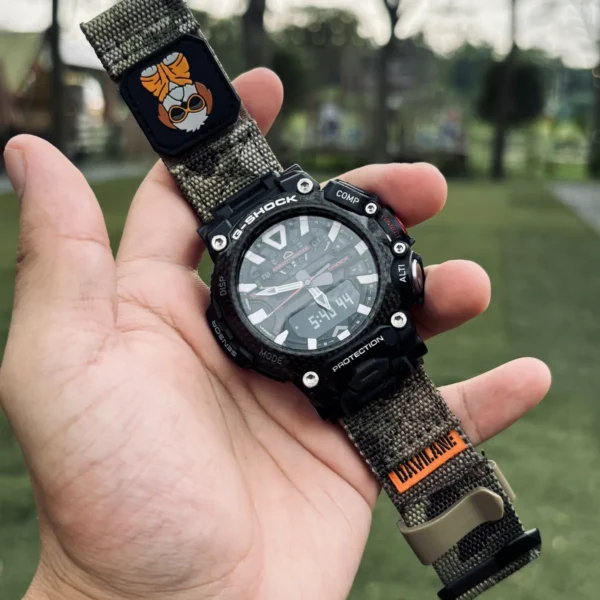 gr-b200-dv01-camo-green-02 Camo Green DAVILANE MOLLE Nylon watch band installed on G-Shock GR-B200