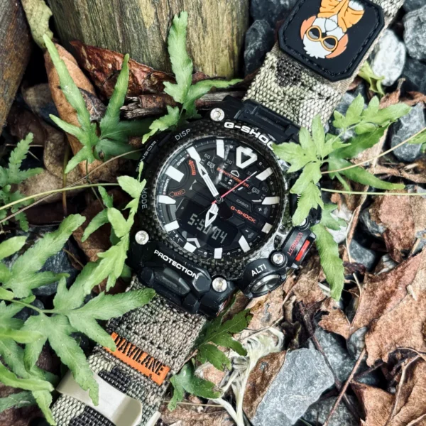 gr-b200-dv01-camo-green-04 Camo Green DAVILANE MOLLE Nylon watch band installed on G-Shock GR-B200