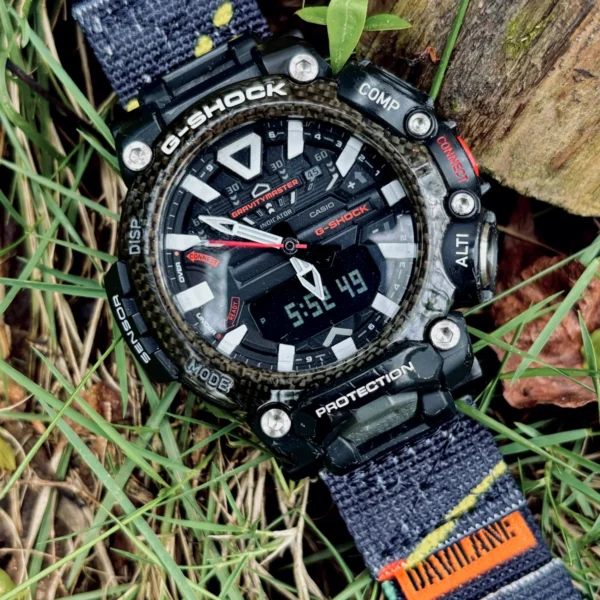 gr-b200-dv01-neon-blue-05 Neon Blue DAVILANE MOLLE Nylon watch band installed on G-Shock GR-B200