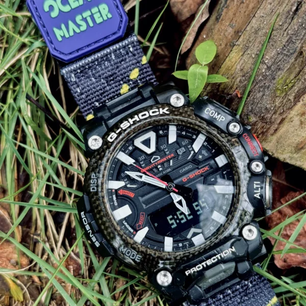 gr-b200-dv01-neon-blue-06 Neon Blue DAVILANE MOLLE Nylon watch band installed on G-Shock GR-B200