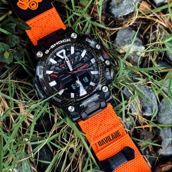 gr-b200-dv01-orange-05 Orange DAVILANE MOLLE Nylon watch band installed on G-Shock GR-B200